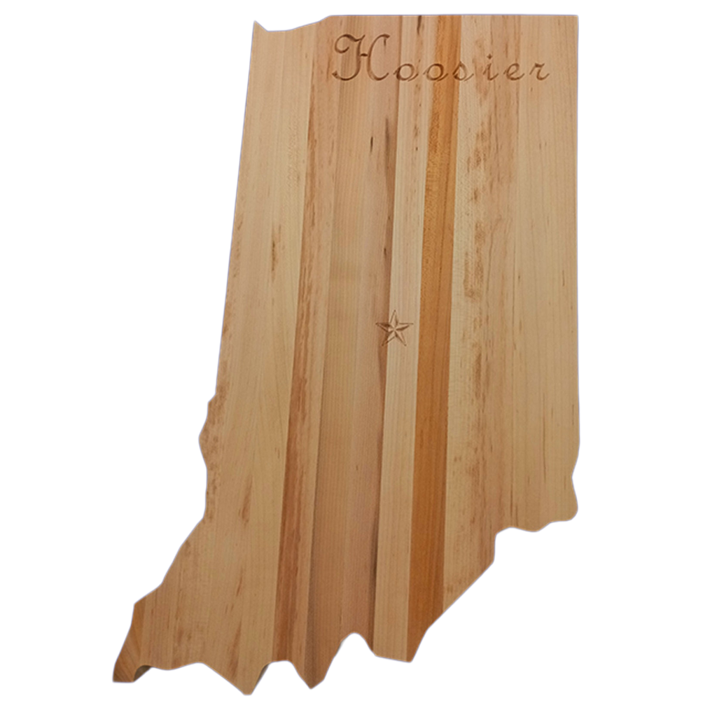 Illinois Handcrafted state-shaped charcuterie board made from solid American hard maple, featuring engraved details and a food-safe finish.