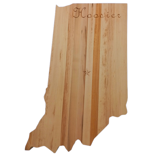 Illinois Handcrafted state-shaped charcuterie board made from solid American hard maple, featuring engraved details and a food-safe finish.