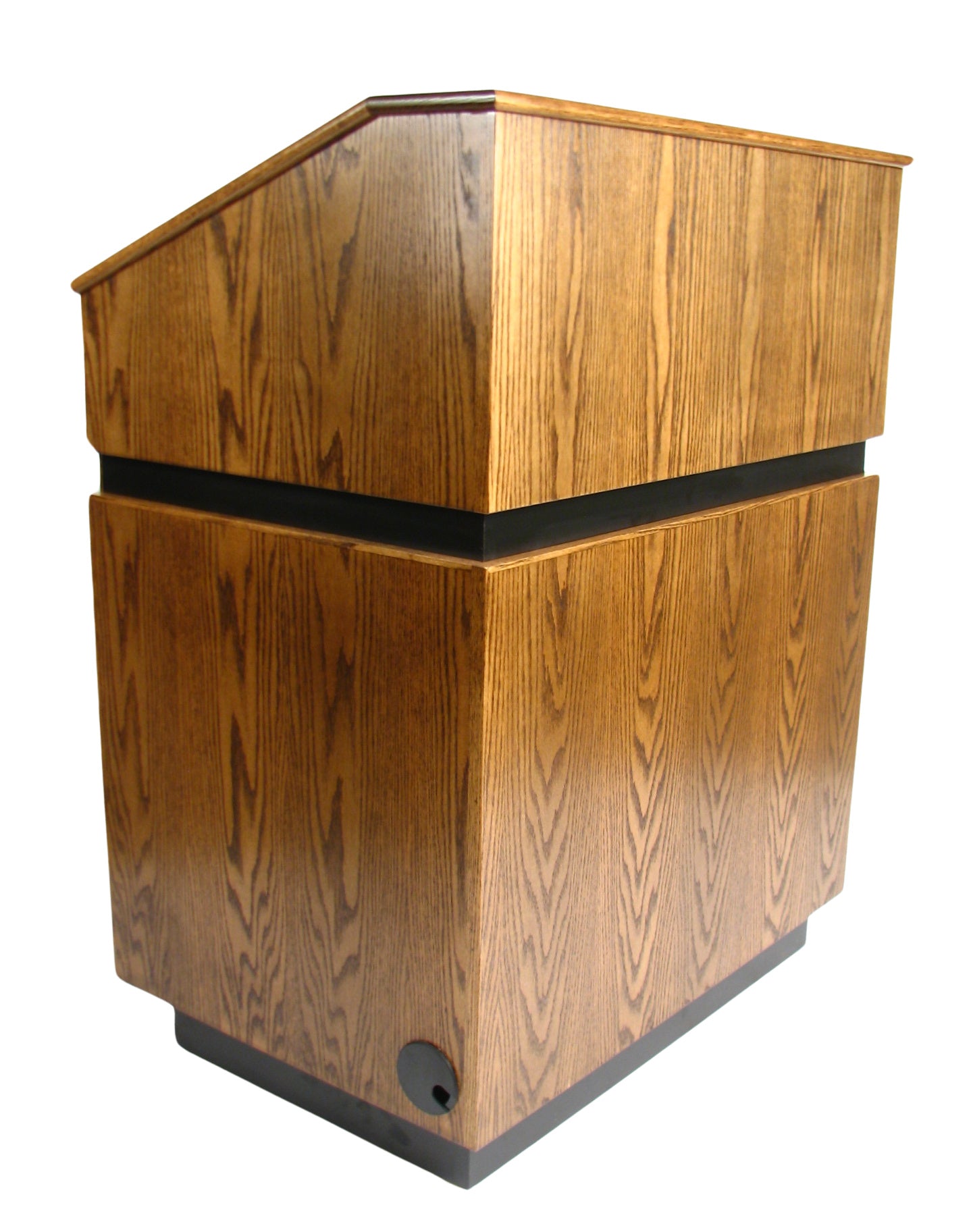 Elegant wood Maitre D' host station with storage, reversible drop-top, and hidden casters for upscale restaurants and hotels.