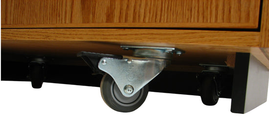 Elegant wood Maitre D' host station with storage, reversible drop-top, and hidden casters for upscale restaurants and hotels.