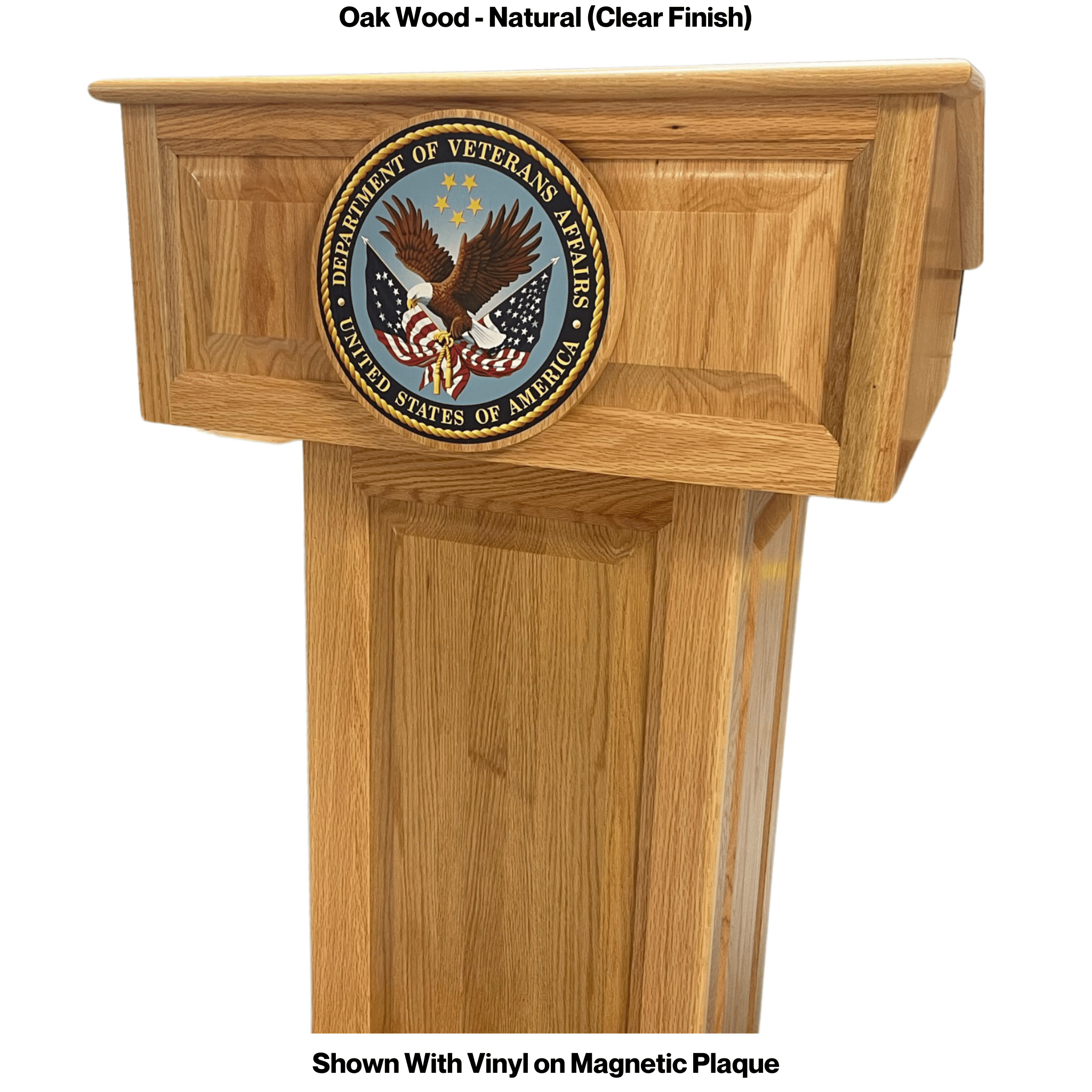 Counselor™ Podium, handcrafted in the USA with premium hardwood, adjustable work surface, built-in storage, and hidden casters.