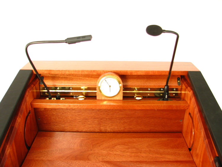 Presidential Podium with a gooseneck LED and shure microphone.