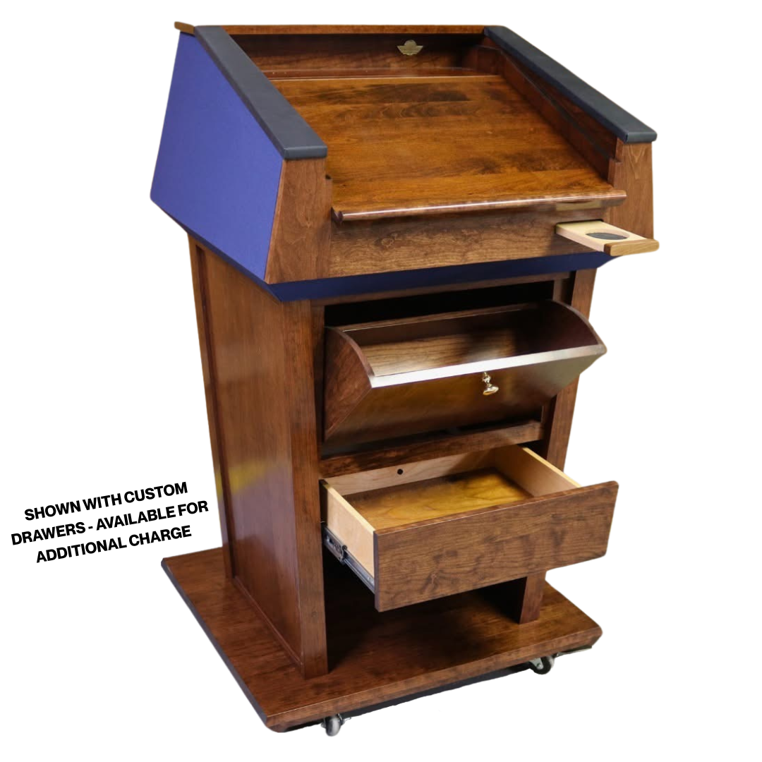 presidential plus model lectern and podium with custom drawers.