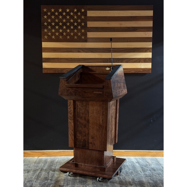 Presidential Lift™ Podium – Height Adjustable Wooden Lectern with Power Lift
