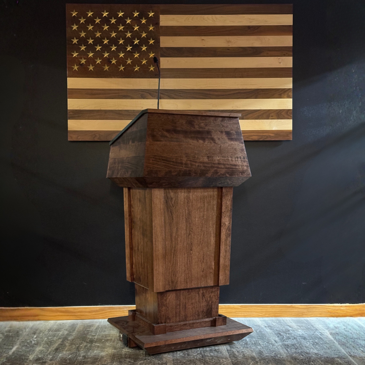Presidential Lift™ Podium – Height Adjustable Wooden Lectern with Power Lift