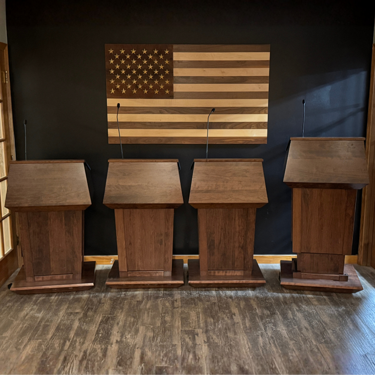 Presidential Lift™ Podium – Height Adjustable Wooden Lectern with Power Lift