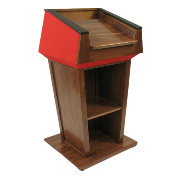 Presidential™ Bullet Resistant Lectern with solid hardwood construction, designed for secure and professional environments. Features sleek, modern design with a protective bullet-resistant shield, ideal for high-security settings like government offices or public events. American made durable  