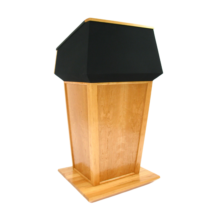 Presidential Plus™ Anti-Ballistic Lectern, designed with enhanced security features, featuring a sleek, solid wood construction with a polished finish. This durable lectern provides a professional, commanding presence while offering ballistic protection, making it ideal for high-security environments and formal settings." protective podium american podium durable security podium bulletproof podium