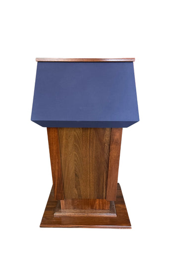 "Presidential Plus Lift™ - Large Height Adjustable Podium, featuring a solid wood construction with a sleek, polished finish. This versatile podium offers easy height adjustment, providing comfort and flexibility for a wide range of users in professional and formal settings." American made podium durable podium height adjustable podium 