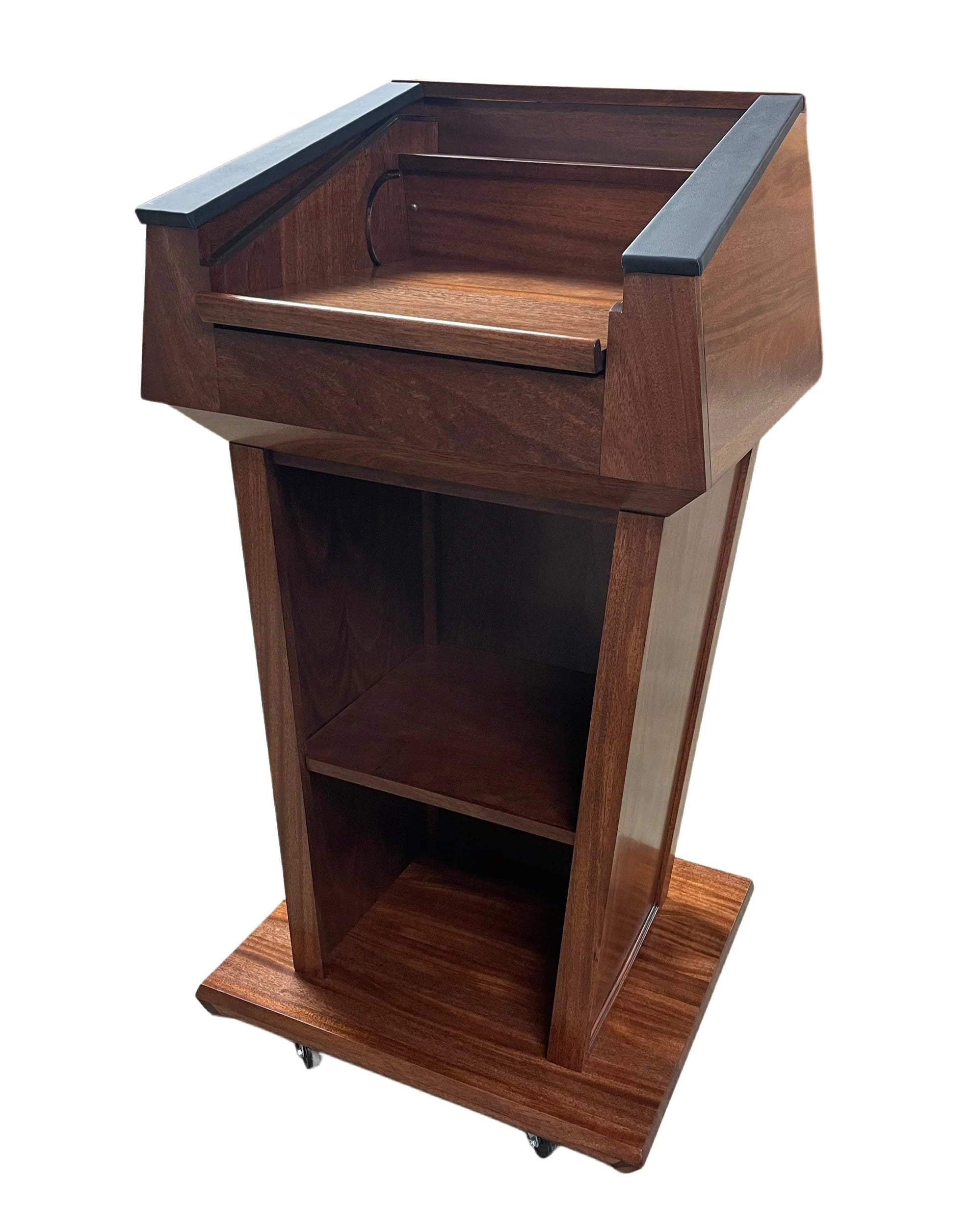 Presidential™ Bullet Resistant Lectern with solid hardwood construction, designed for secure and professional environments. Features sleek, modern design with a protective bullet-resistant shield, ideal for high-security settings like government offices or public events. American made durable  