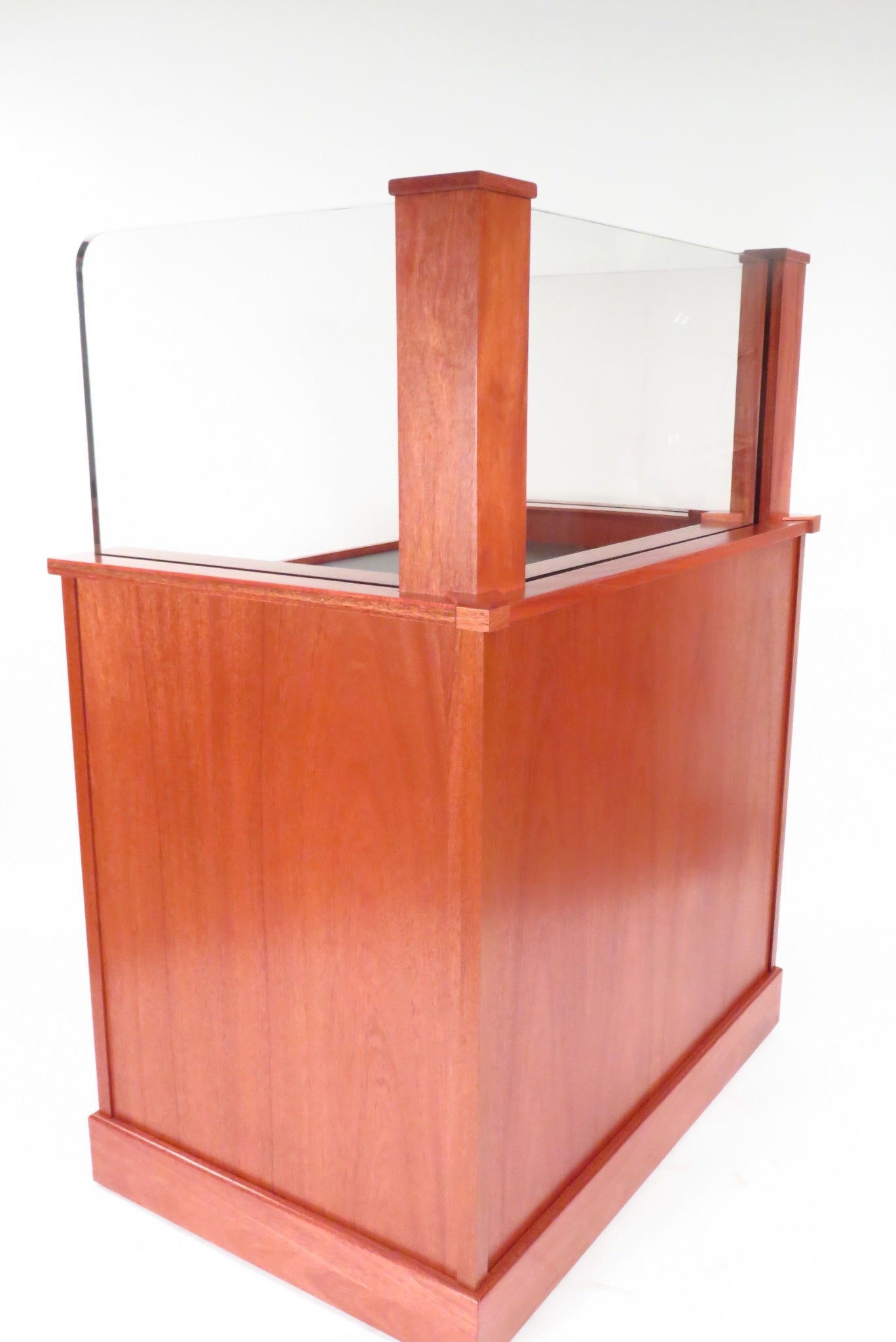 "Protector™ NIJ3 Bullet Resistant Mobile Workstation with a sturdy, sleek design. The workstation features a robust, armored body for enhanced security, mobility with hidden wheels, and ample workspace for efficient and safe operation in high-risk environments."