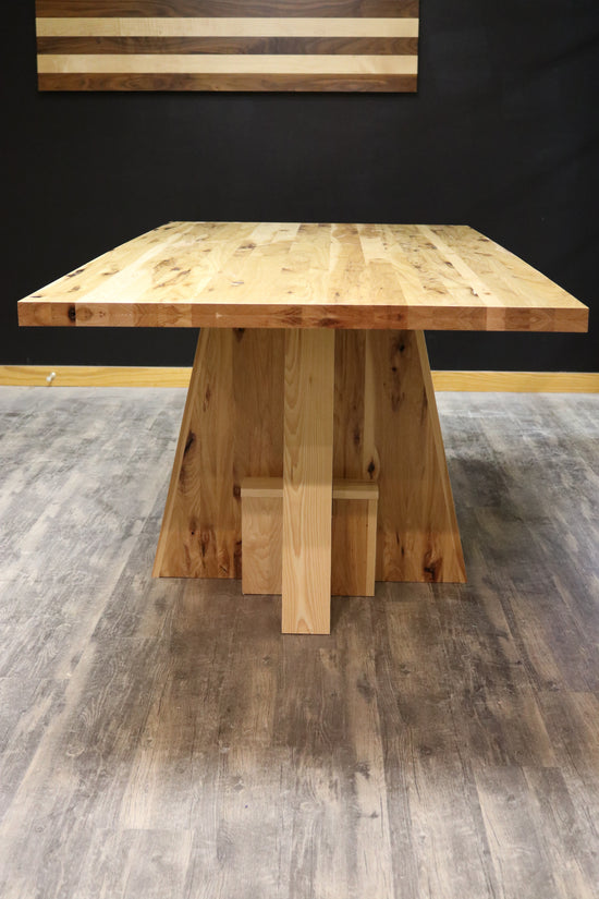 Handcrafted executive office table with a luxurious solid rustic hickory wood top. The table features a rich, natural finish with unique wood grain patterns, adding a touch of sophistication and durability to any office space. American made durable 