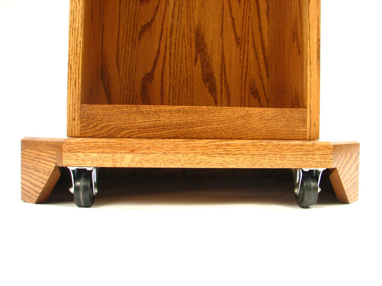  "Senator™ Solid Hardwood Podium, featuring a sleek design made from durable solid wood. It includes a spacious work surface, hidden rear casters for easy mobility, and ample storage space for supplies. Perfect for schools, churches, and event venues." American made craftsmanship Lectern