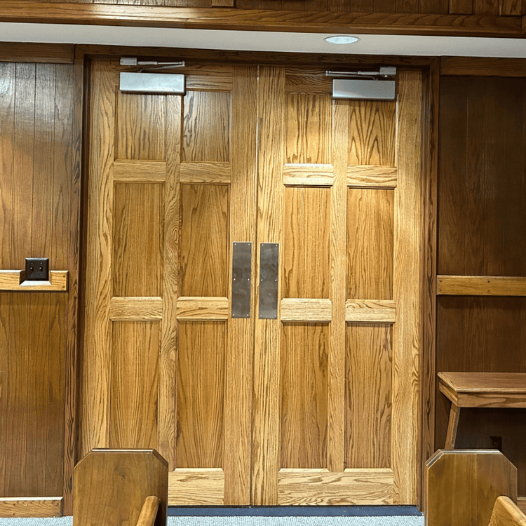 Slab Door – Solid wood bullet-resistant door with NIJ Level 3 steel core for maximum security and privacy. No window included.