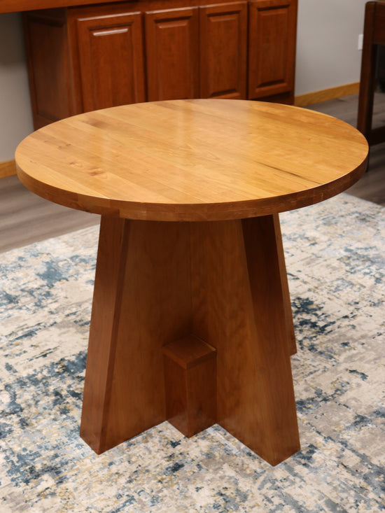 Handcrafted solid cherry wood round collaboration table, 34.5-inch diameter, perfect for executive offices, boardrooms, and upscale workspaces.