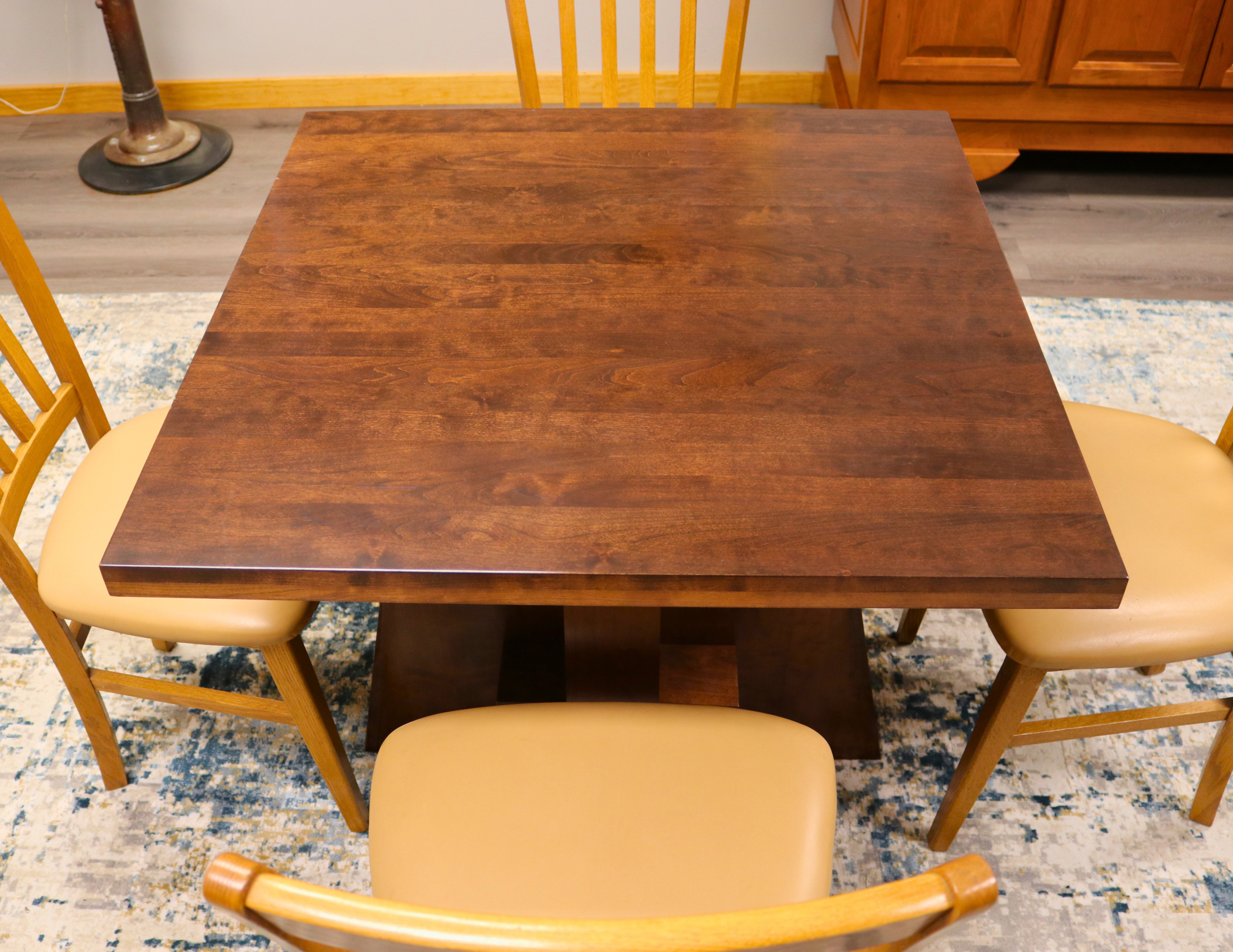 Handcrafted Square Luxury Cherry Wood Table with a rich, deep finish, showcasing elegant craftsmanship and designed for executive office settings, offering a sophisticated and durable workspace. American made 