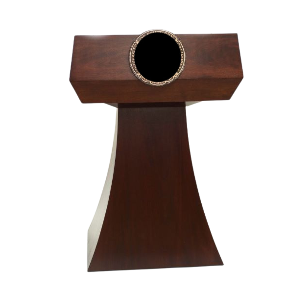 "StatesMan™ Handcrafted Solid Hardwood Lectern, featuring a polished, elegant design with durable craftsmanship. Ideal for professional presentations, speeches, and conferences, offering a sophisticated touch to any setting."