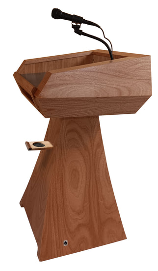 "Elegant Statesman Slim™ Solid Hardwood Lectern featuring a sleek, contemporary design with rich wood grain, offering a professional and sturdy platform for speeches and presentations. American made craftsmanship. 