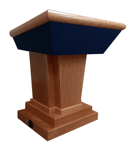 "Titan™ Premium Solid Hardwood Height Adjustable Lectern, featuring a sturdy, elegant design with customizable height for comfort during presentations and speeches. Crafted from high-quality wood for lasting durability and style."




