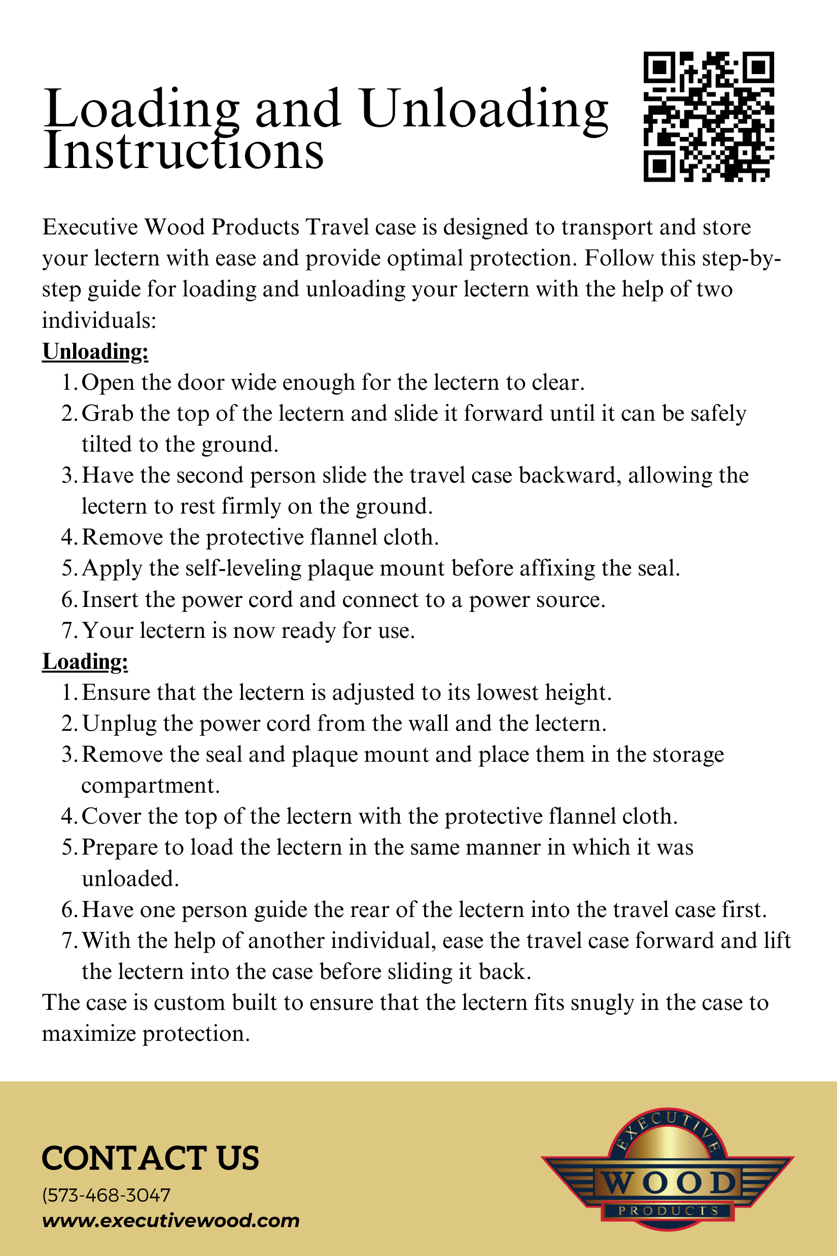 Travel Case instructions for loading and unloading.