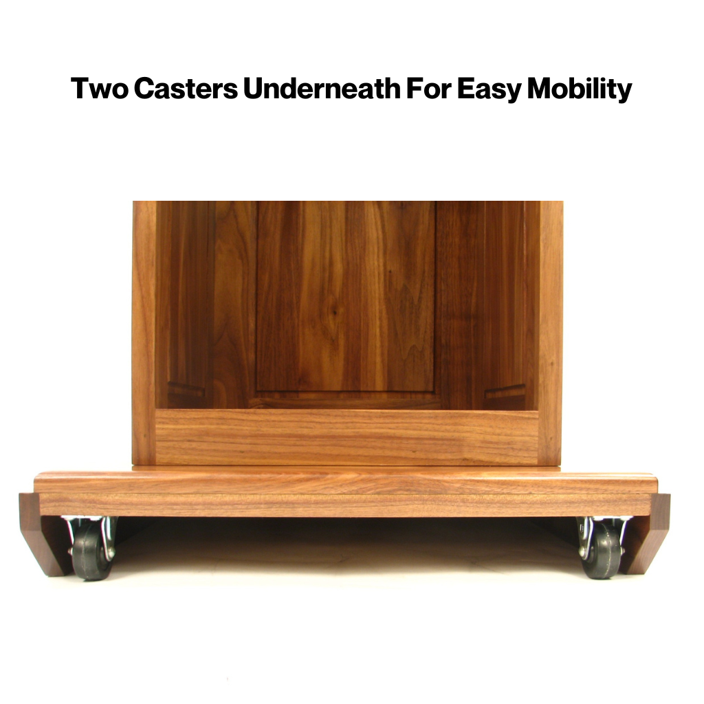 Counselor™ Podium, handcrafted in the USA with premium hardwood, adjustable work surface, built-in storage, and hidden casters.