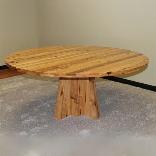 Round 6ft Diameter Luxury Solid Rustic Hickory Wood Top Handcrafted Dining Table