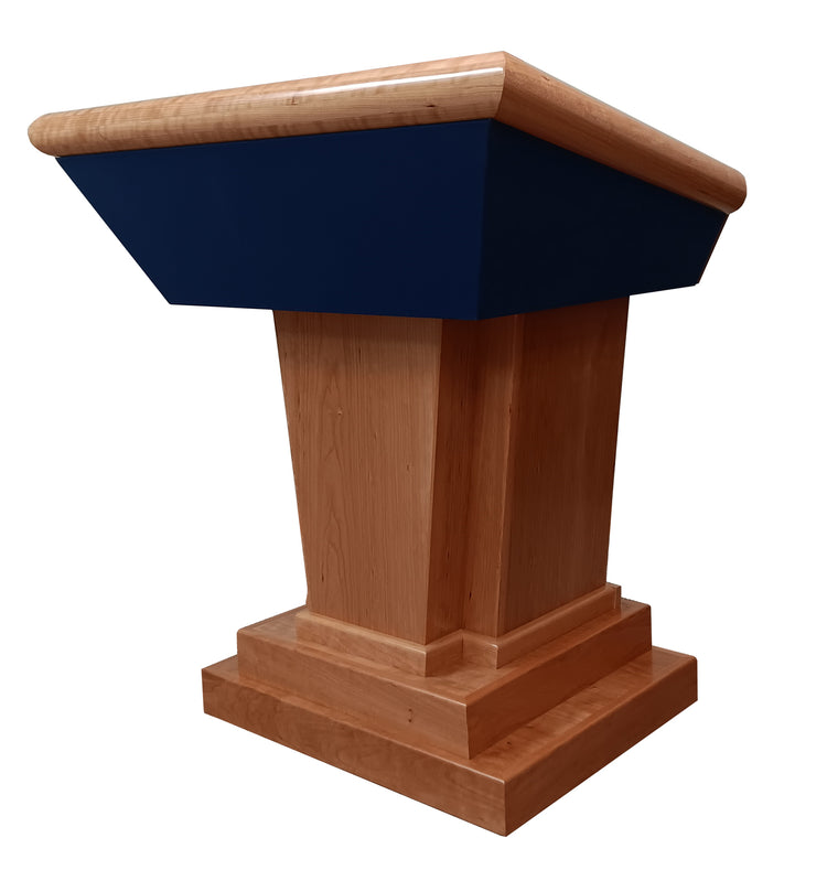 "Titan™ Premium Solid Hardwood Height Adjustable Lectern, featuring a sturdy, elegant design with customizable height for comfort during presentations and speeches. Crafted from high-quality wood for lasting durability and style."




