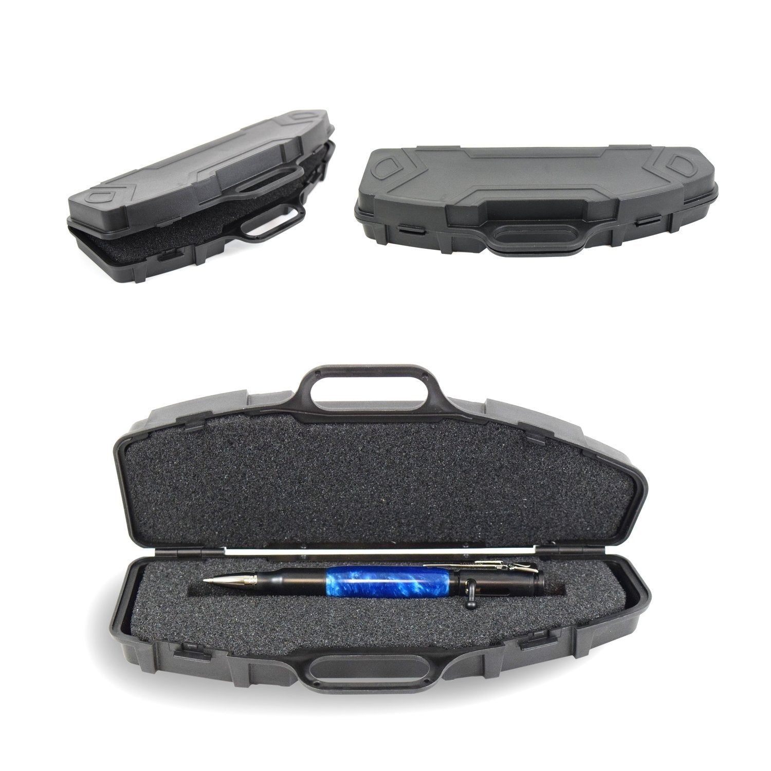 Handcrafted sapphire blue bolt action pen with rifle clip and bullet tip