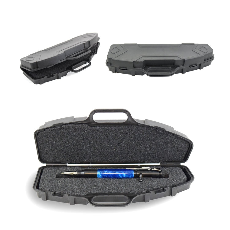 Handcrafted sapphire blue bolt action pen with rifle clip and bullet tip