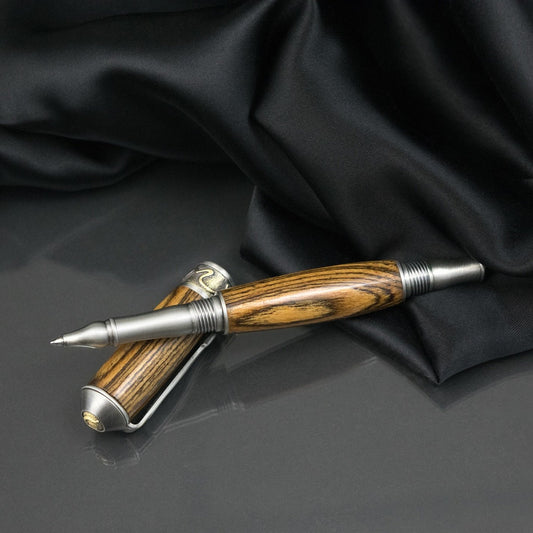 Handcrafted Bocote wood rollerball pen with precious metal body