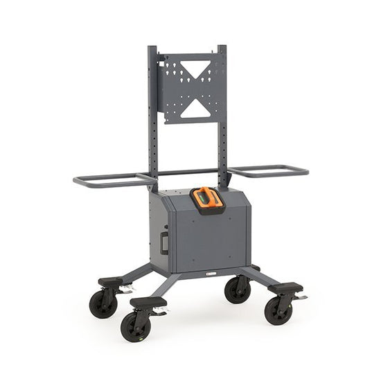 Cordless Explorer AV display cart with locking casters and integrated battery system