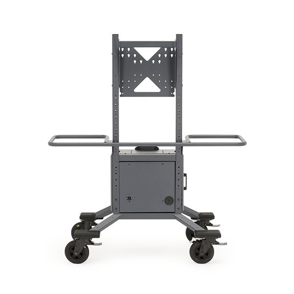 Cordless Explorer AV display cart with locking casters and integrated battery system
