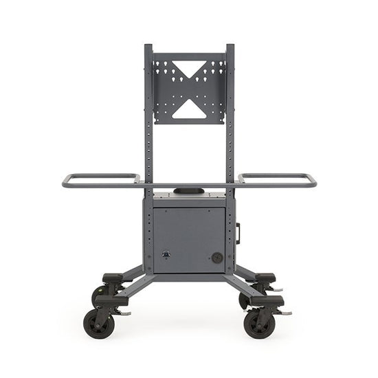 Cordless Explorer AV display cart with locking casters and integrated battery system