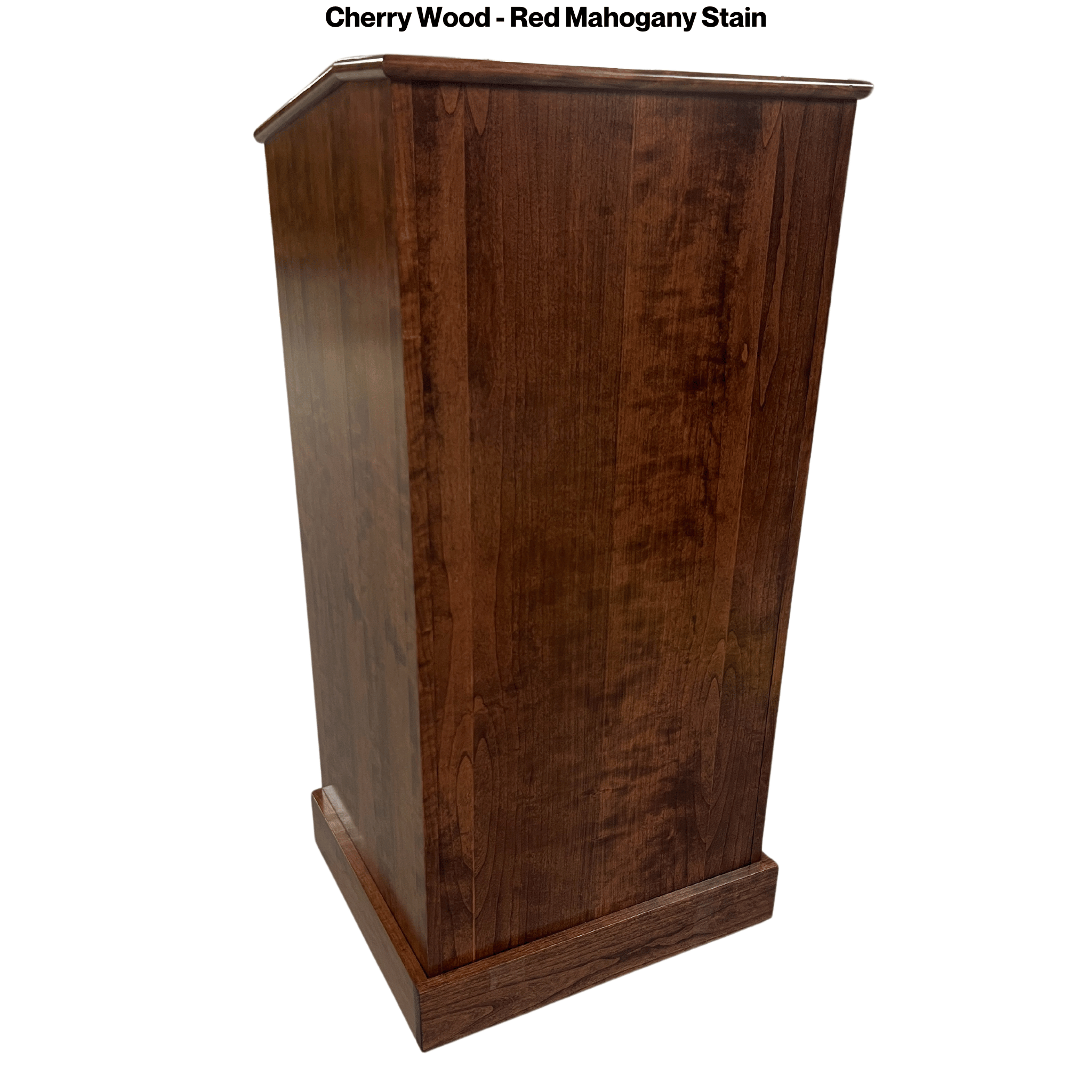 Collegiate™ CPD677 podium, handcrafted from cherry with pullout shelf, wire management, and hidden casters for easy mobility.