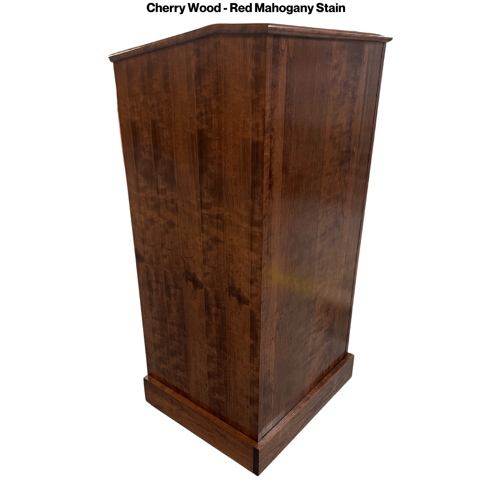 Collegiate™ CPD677 podium, handcrafted from cherry with pullout shelf, wire management, and hidden casters for easy mobility.