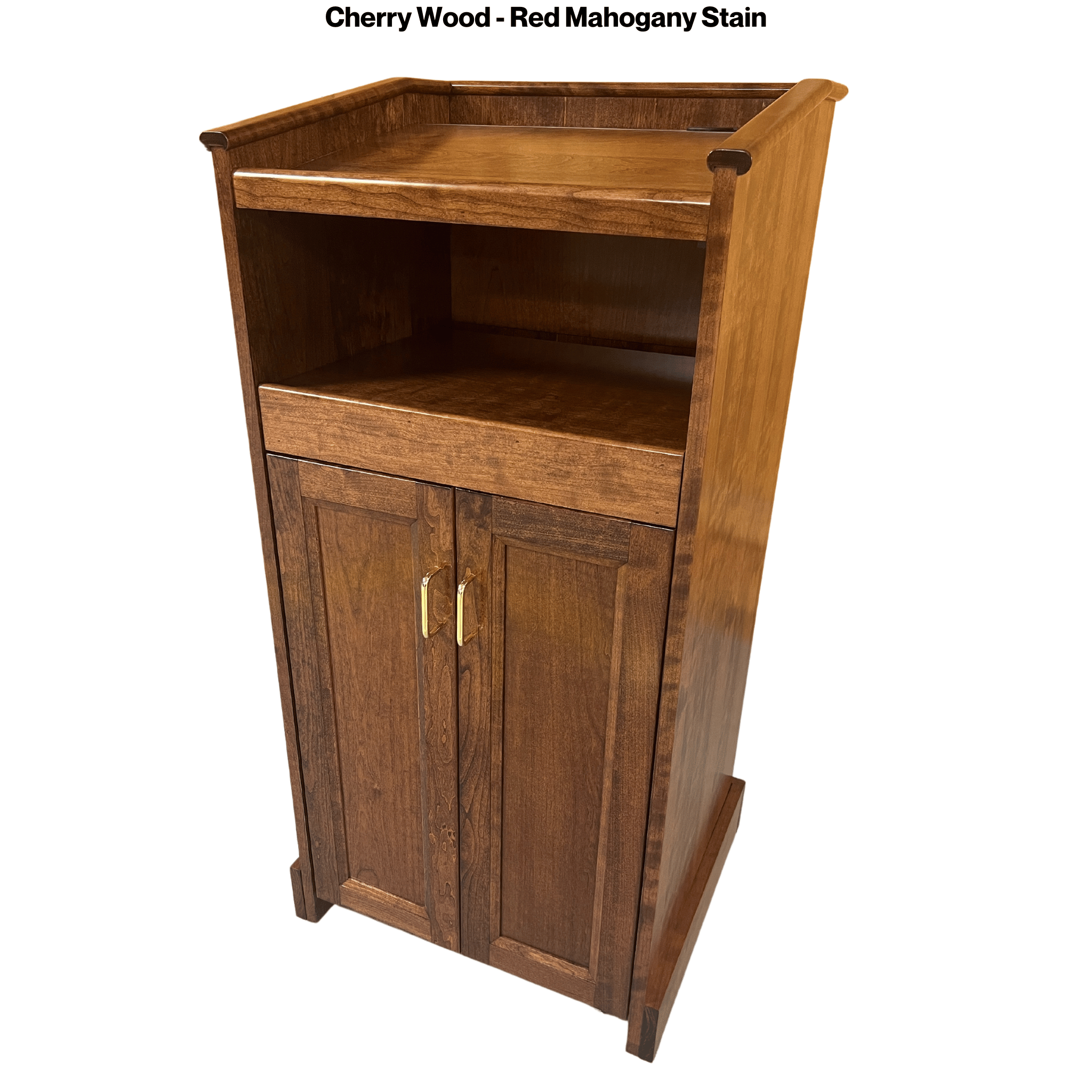 Collegiate™ CPD677 podium, handcrafted from cherry with pullout shelf, wire management, and hidden casters for easy mobility.