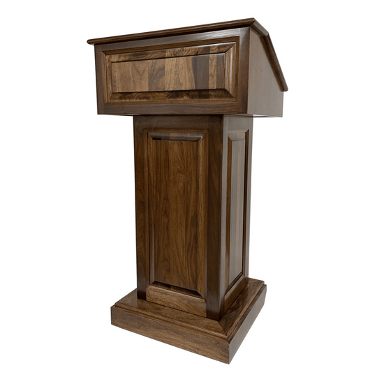 Counselor Swivel™ Podium with 45-degree swivel mechanism, adjustable work surface, and premium hardwood construction.