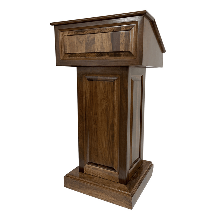 Counselor Swivel™ Podium with 45-degree swivel mechanism, adjustable work surface, and premium hardwood construction.