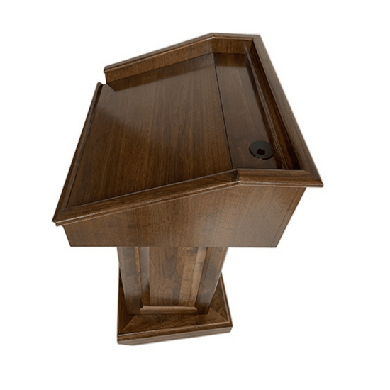 Counselor Swivel™ Podium with 45-degree swivel mechanism, adjustable work surface, and premium hardwood construction.