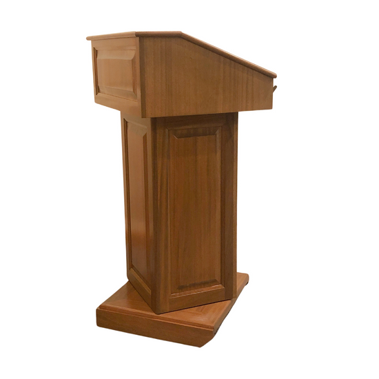 Counselor Swivel™ Podium with 45-degree swivel mechanism, adjustable work surface, and premium hardwood construction.