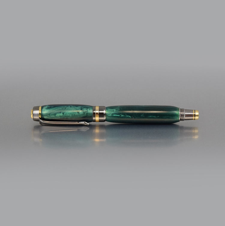 Handcrafted emerald acrylic executive rollerball pen with sleek metal body