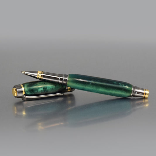 Handcrafted emerald acrylic executive rollerball pen with sleek metal body