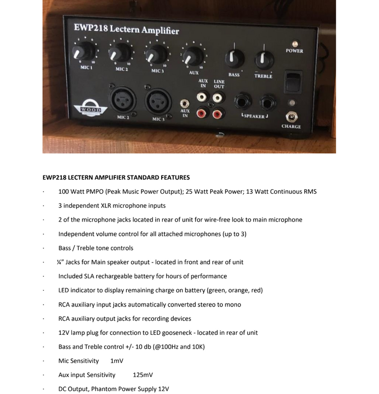 EWP218 podium amplifier for executive wood podiums and lecterns.