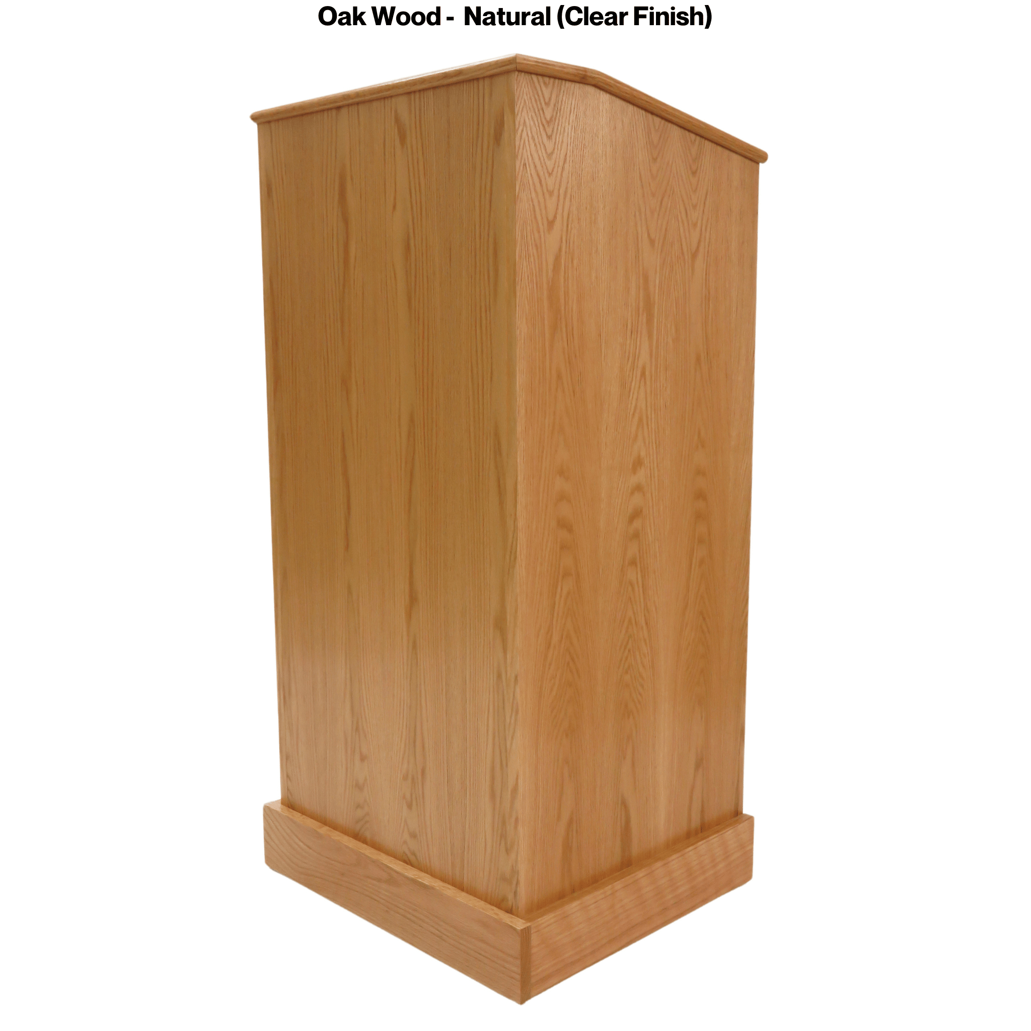 Graduate™ Podium (GRAD411) with angled work surface, flat reveal for tech, solid oak construction, storage shelves, and casters.