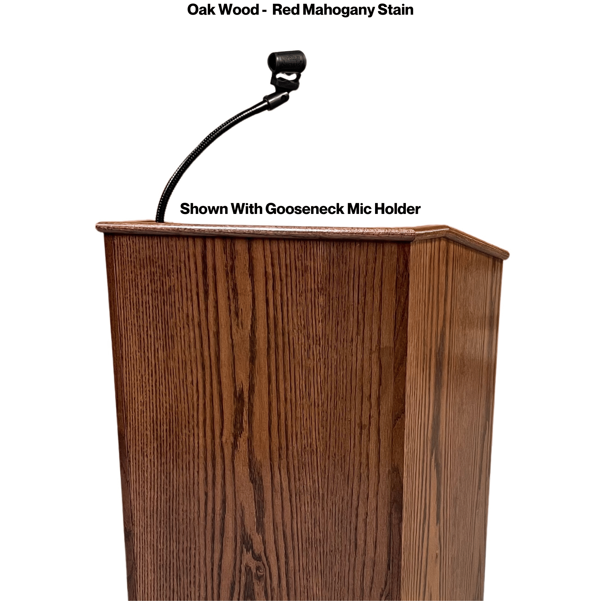 Graduate™ Podium (GRAD411) with angled work surface, flat reveal for tech, solid oak construction, storage shelves, and casters.