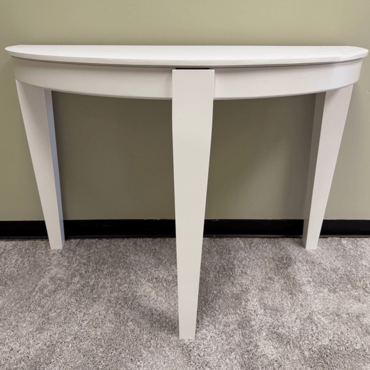 White Half-Round Office Table – Modern Character Maple Construction, Space-Saving Design for Small Offices, Meeting Rooms, and Reception Areas, with Scratch-Resistant Laminate Surface for Durability