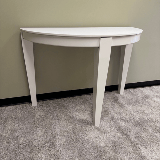 White Half-Round Office Table – Modern Character Maple Construction, Space-Saving Design for Small Offices, Meeting Rooms, and Reception Areas, with Scratch-Resistant Laminate Surface for Durability