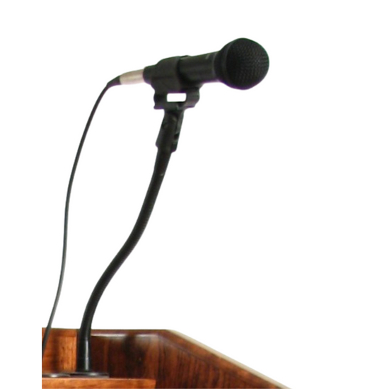 Handheld microphone and mount setup for WonderOne podiums.