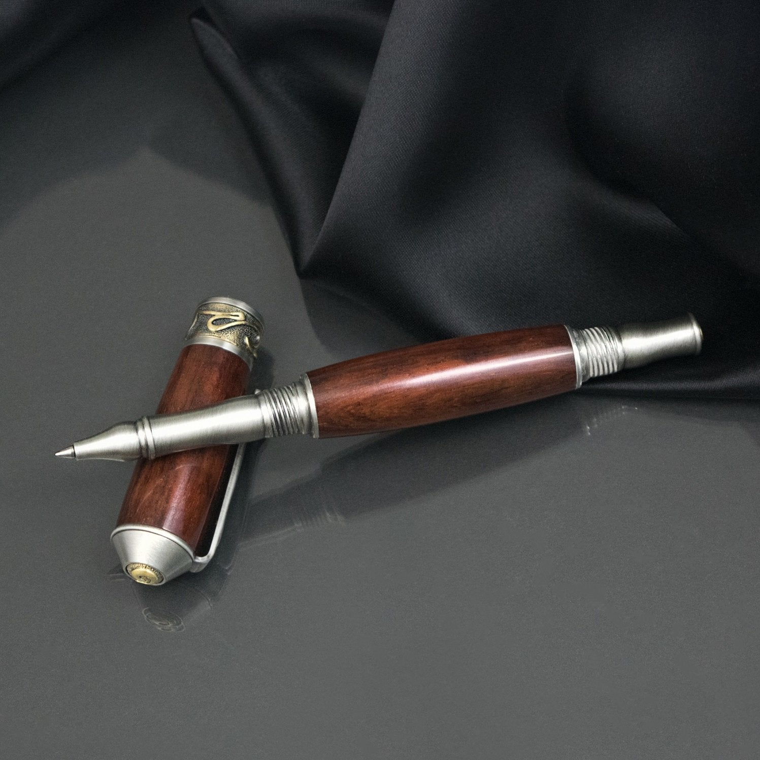 Handcrafted Figured Katalox rollerball pen with precious metal body