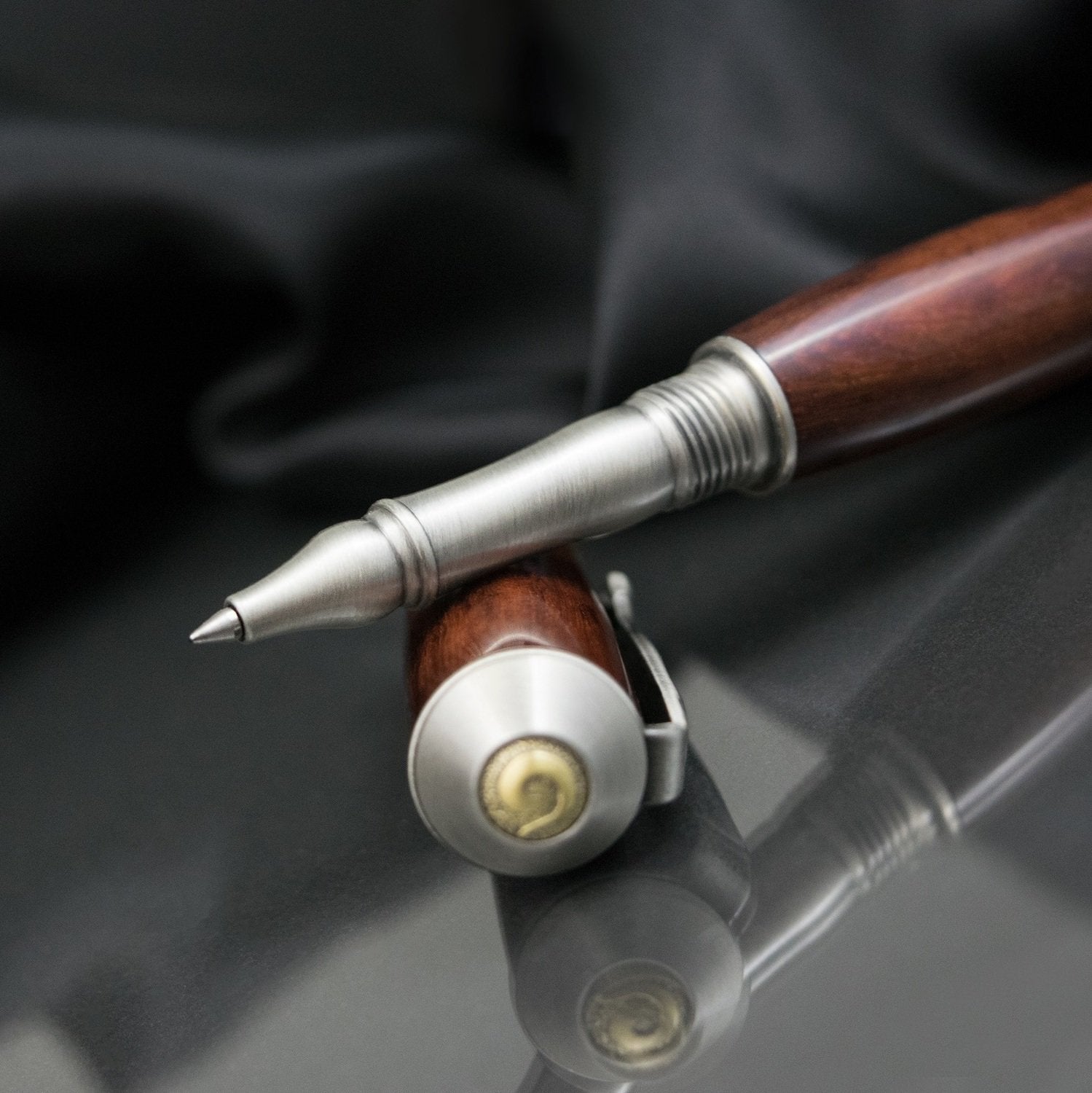 Handcrafted Figured Katalox rollerball pen with precious metal body
